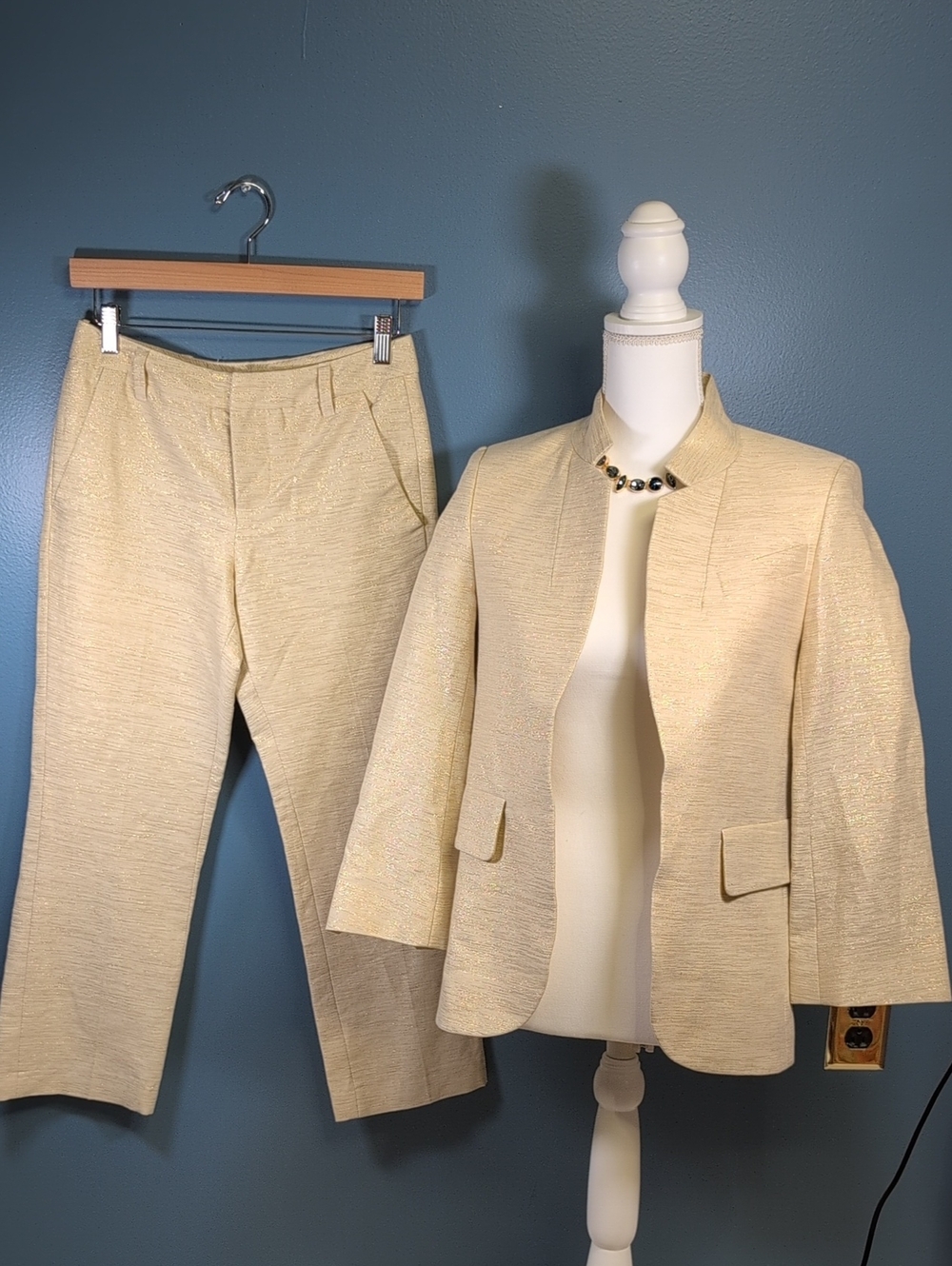 Zadig & Voltaire Pale Gold Textured Blazer and Trouser Set